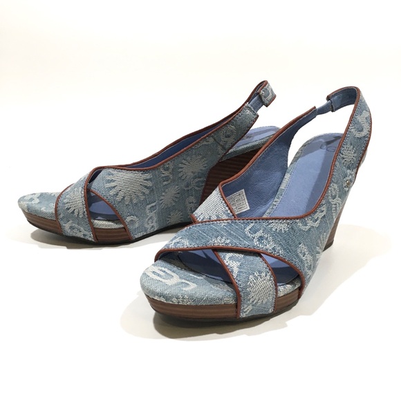 UGG HAZEL DENIM WEDEGE SLINGBACK SANDALS -BLUE -WOMEN’S US 8.5 -NEW - Picture 5 of 9